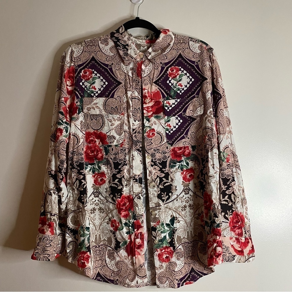 Chico’s Floral Silky Soft Long Sleeve Shirt Medium - Picture 1 of 7